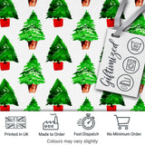 Watercolor Christmas Trees in Pots Hand Painted Seamless PatternFabric Digital Print Fabric by the Metre UK Sewing Quilting Textile