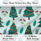 Decorated Christmas Trees with Lights and Berries Festive Winter Holiday Design Digital Print Fabric by the Metre UK Sewing Quilting Textile