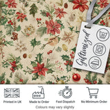 Vintage Christmas Floral with Holly Poinsettia and Pine  Classic Holiday Design Digital Print Fabric by the Metre UK Sewing Quilting Textile