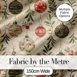 Vintage Christmas Baubles with Leaves and Berries  Classic Holiday Fabric Digital Print Fabric by the Metre UK Sewing Quilting Textile