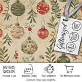 Vintage Christmas Baubles with Leaves and Berries  Classic Holiday Fabric Digital Print Fabric by the Metre UK Sewing Quilting Textile