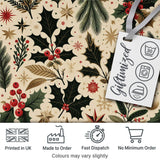 Elegant Christmas Holly Leaves with Berries and Stars  Festive Vintage Design Digital Print Fabric by the Metre UK Sewing Quilting Textile