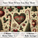 Vintage Christmas Ornaments Holly Berries, Candy Canes Classic Holiday Design Digital Print Fabric by the Metre UK Sewing Quilting Textile