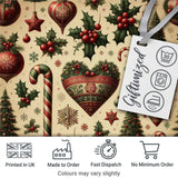 Vintage Christmas Ornaments Holly Berries, Candy Canes Classic Holiday Design Digital Print Fabric by the Metre UK Sewing Quilting Textile