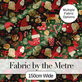 Festive Santa Reindeer Socks and Candy Canes  Christmas Green Background Design Digital Print Fabric by the Metre UK Sewing Quilting Textile