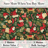 Festive Santa Reindeer Socks and Candy Canes  Christmas Green Background Design Digital Print Fabric by the Metre UK Sewing Quilting Textile