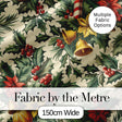 Elegant Christmas Holly Leaves with Bells and Poinsettia Festive Classic Design Digital Print Fabric by the Metre UK Sewing Quilting Textile