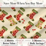 Watercolor Christmas Stockings with Holly Berries Festive Holiday Fabric Design Digital Print Fabric by the Metre UK Sewing Quilting Textile