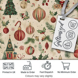Vintage Christmas Baubles Holly Leaves and Winter Elements  Classic Festive Digital Print Fabric by the Metre UK Sewing Quilting Textile