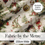Vintage Christmas Wreaths Bells Baubles Seamless Pattern Festive Holiday Design Digital Print Fabric by the Metre UK Sewing Quilting Textile