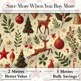 Festive Reindeer Christmas Trees Ornaments Seamless Pattern Holiday Design Digital Print Fabric by the Metre UK Sewing Quilting Textile
