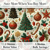 Traditional Christmas Tree Ornaments Candy Canes  Festive Design Digital Print Fabric by the Metre UK Sewing Quilting Textile