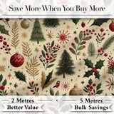 Vintage Christmas Trees Holly Berries Baubles  Festive Holiday Design Digital Print Fabric by the Metre UK Sewing Quilting Textile