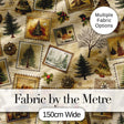 Vintage Framed Christmas Tree Illustrations Rustic  Festive Holiday Design Digital Print Fabric by the Metre UK Sewing Quilting Textile