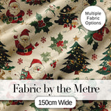 Cute Santa Claus Christmas Trees Holly Seamless Pattern Festive Holiday Design Digital Print Fabric by the Metre UK Sewing Quilting Textile