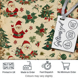 Cute Santa Claus Christmas Trees Holly Seamless Pattern Festive Holiday Design Digital Print Fabric by the Metre UK Sewing Quilting Textile