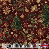 Elegant Christmas Botanical Pine Leaves Gold Accents Seamless Pattern Digital Print Fabric by the Metre UK Sewing Quilting Textile