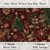 Elegant Christmas Botanical Pine Leaves Gold Accents Seamless Pattern Digital Print Fabric by the Metre UK Sewing Quilting Textile