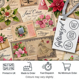 Vintage Floral Christmas Postcards Collage  Festive Holiday Design Digital Print Fabric by the Metre UK Sewing Quilting Textile