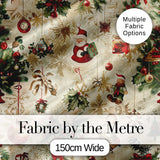 Vintage Santa Gifts Holly Snowflakes  Festive Christmas Holiday Design Digital Print Fabric by the Metre UK Sewing Quilting Textile