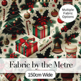 Christmas Gift Boxes Candy Cane Holly Stockings  Festive Holiday Design Digital Print Fabric by the Metre UK Sewing Quilting Textile