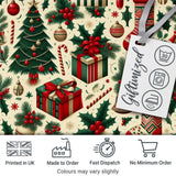 Christmas Gift Boxes Candy Cane Holly Stockings  Festive Holiday Design Digital Print Fabric by the Metre UK Sewing Quilting Textile
