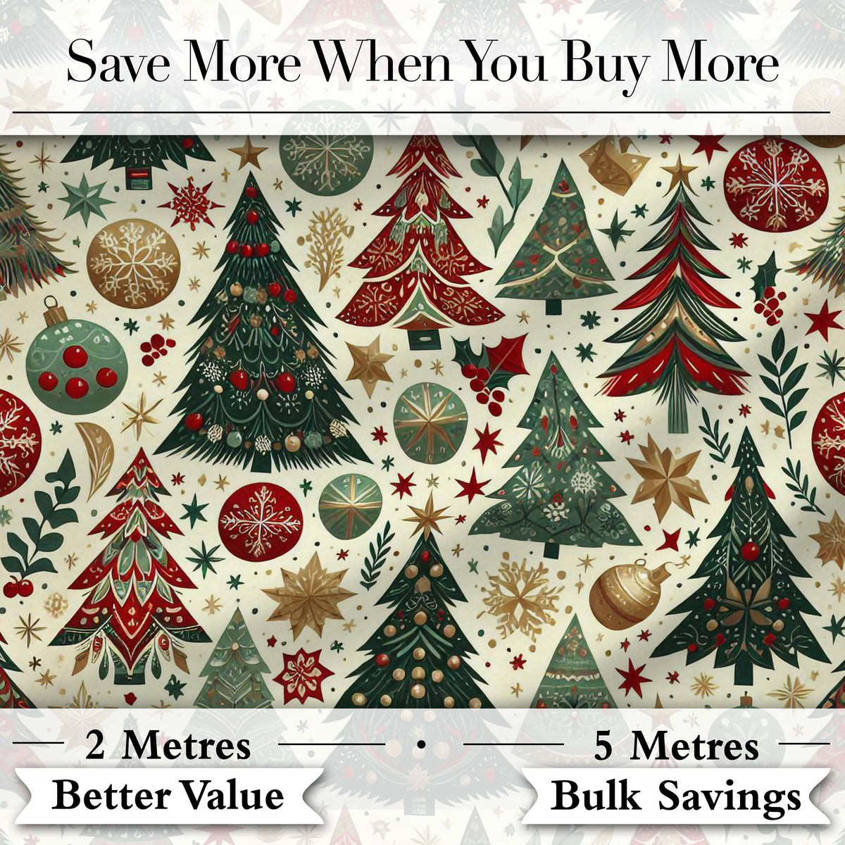 Vintage Christmas Trees Ornaments Stars Seamless Pattern Festive Holiday Design Digital Print Fabric by the Metre UK Sewing Quilting Textile