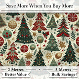 Vintage Christmas Trees Ornaments Stars Seamless Pattern Festive Holiday Design Digital Print Fabric by the Metre UK Sewing Quilting Textile