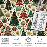 Vintage Christmas Trees Ornaments Stars Seamless Pattern Festive Holiday Design Digital Print Fabric by the Metre UK Sewing Quilting Textile