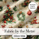 Vintage Christmas Tree Wreath Baubles Rustic Holiday Seamless Pattern Digital Print Fabric by the Metre UK Sewing Quilting Textile