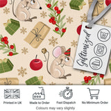 Cute Mouse Gifts Berries Snowflakes Seamless Pattern Festive Holiday Design Digital Print Fabric by the Metre UK Sewing Quilting Textile