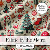 Christmas Tree Candy Cane Baubles Seamless Pattern Festive Holiday Design Digital Print Fabric by the Metre UK Sewing Quilting Textile