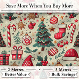 Christmas Tree Candy Cane Baubles Seamless Pattern Festive Holiday Design Digital Print Fabric by the Metre UK Sewing Quilting Textile