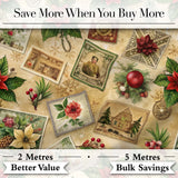 Vintage Christmas Postcards Poinsettia Holly Antique Collage Seamless Pattern Digital Print Fabric by the Metre UK Sewing Quilting Textile