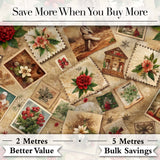 Rustic Vintage Christmas Floral Cards Letters Collage Seamless Pattern Digital Print Fabric by the Metre UK Sewing Quilting Textile