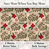 Festive Christmas Bows Holly Flowers Elegant Seamless Pattern Digital Print Fabric by the Metre UK Sewing Quilting Textile
