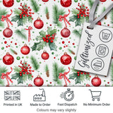 Watercolor Christmas Baubles Holly Pine Branches Seamless Pattern Digital Print Fabric by the Metre UK Sewing Quilting Textile