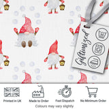 Cute Christmas Gnome Red Hat Lantern Snow Dots Seamless Pattern Digital Print Fabric by the Metre UK Sewing Quilting Textile