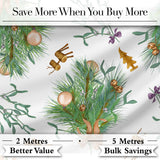 Elegant Christmas Pine Mistletoe Baubles Bells Seamless Pattern Digital Print Fabric by the Metre UK Sewing Quilting Textile