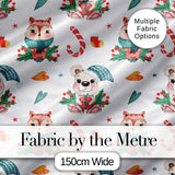 Cute Woodland Animals Bear Fox Christmas Theme Seamless Pattern Digital Print Fabric by the Metre UK Sewing Quilting Textile