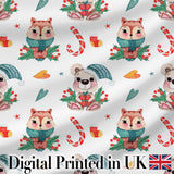 Cute Woodland Animals Bear Fox Christmas Theme Seamless Pattern Digital Print Fabric by the Metre UK Sewing Quilting Textile