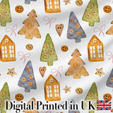 Rustic Christmas Cookies Trees Houses Buttons Seamless Pattern Digital Print Fabric by the Metre UK Sewing Quilting Textile