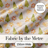 Watercolor Christmas Cookies Stars Hearts Trees Festive Seamless Pattern Digital Print Fabric by the Metre UK Sewing Quilting Textile