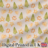 Watercolor Christmas Cookies Stars Hearts Trees Festive Seamless Pattern Digital Print Fabric by the Metre UK Sewing Quilting Textile