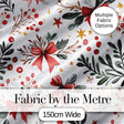 Elegant Christmas Bows Holly Leaves Berries Watercolor Seamless Pattern Digital Print Fabric by the Metre UK Sewing Quilting Textile