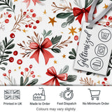 Elegant Christmas Bows Holly Leaves Berries Watercolor Seamless Pattern Digital Print Fabric by the Metre UK Sewing Quilting Textile
