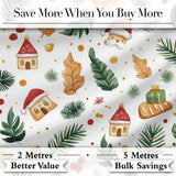 Festive Christmas Leaves Santa Houses Baubles Watercolor Seamless Pattern Digital Print Fabric by the Metre UK Sewing Quilting Textile