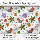 Cute Christmas Birds Gifts Holly Hearts Festive Watercolor Seamless Pattern Digital Print Fabric by the Metre UK Sewing Quilting Textile