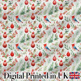 Watercolor Christmas Birds Baubles Holly Leaves Festive Seamless Pattern Digital Print Fabric by the Metre UK Sewing Quilting Textile