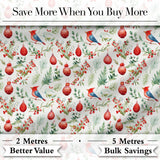 Watercolor Christmas Birds Baubles Holly Leaves Festive Seamless Pattern Digital Print Fabric by the Metre UK Sewing Quilting Textile